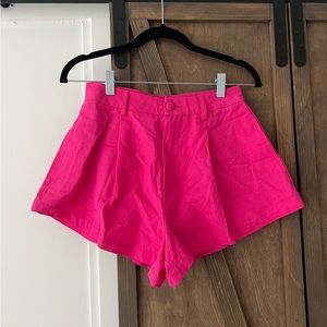 Pink Wide Leg Tailored Shorts